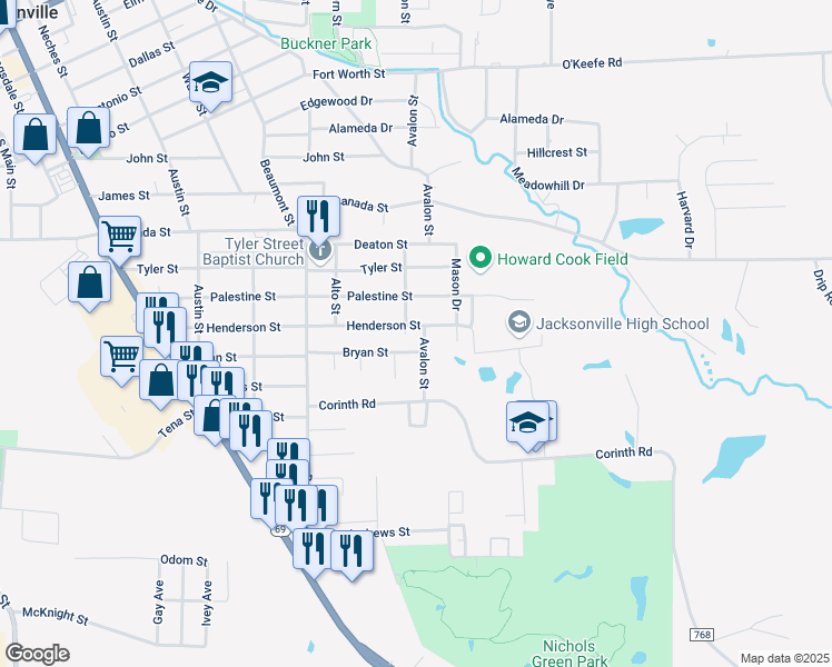 map of restaurants, bars, coffee shops, grocery stores, and more near 1024 Bryan Street in Jacksonville