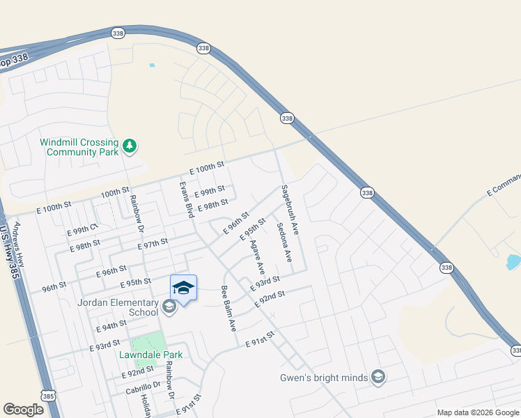 map of restaurants, bars, coffee shops, grocery stores, and more near 1015 East 95th Street in Odessa