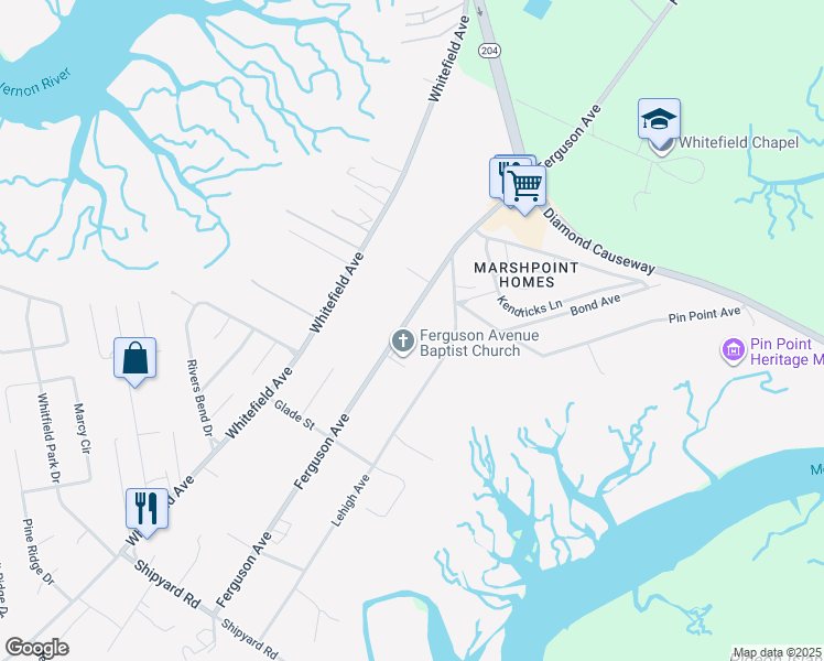 map of restaurants, bars, coffee shops, grocery stores, and more near 10059 Ferguson Avenue in Savannah
