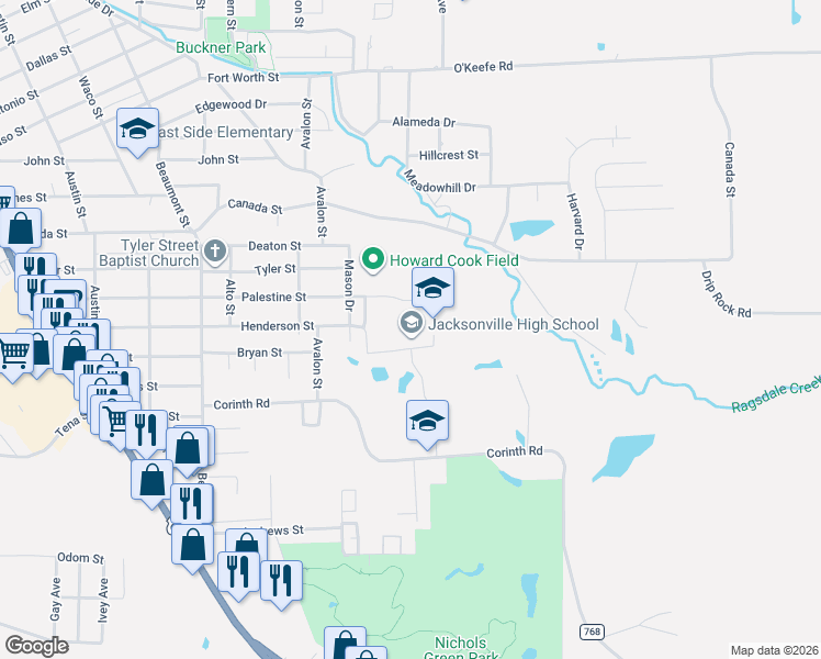 map of restaurants, bars, coffee shops, grocery stores, and more near 1798 Mason Drive in Jacksonville