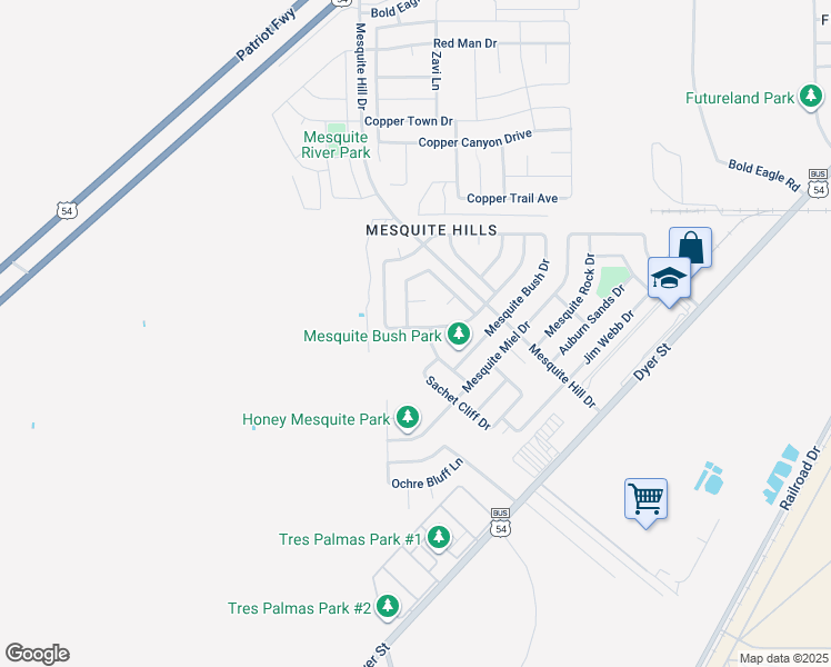 map of restaurants, bars, coffee shops, grocery stores, and more near 11728 Mesquite Lake Lane in El Paso