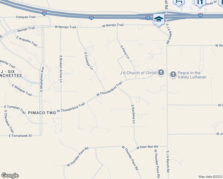 map of restaurants, bars, coffee shops, grocery stores, and more near 3302 West Thunderbird Trail in Benson