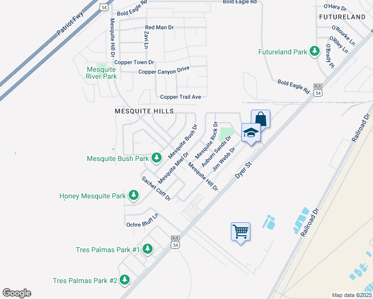 map of restaurants, bars, coffee shops, grocery stores, and more near 11893 Mesquite Miel Drive in El Paso