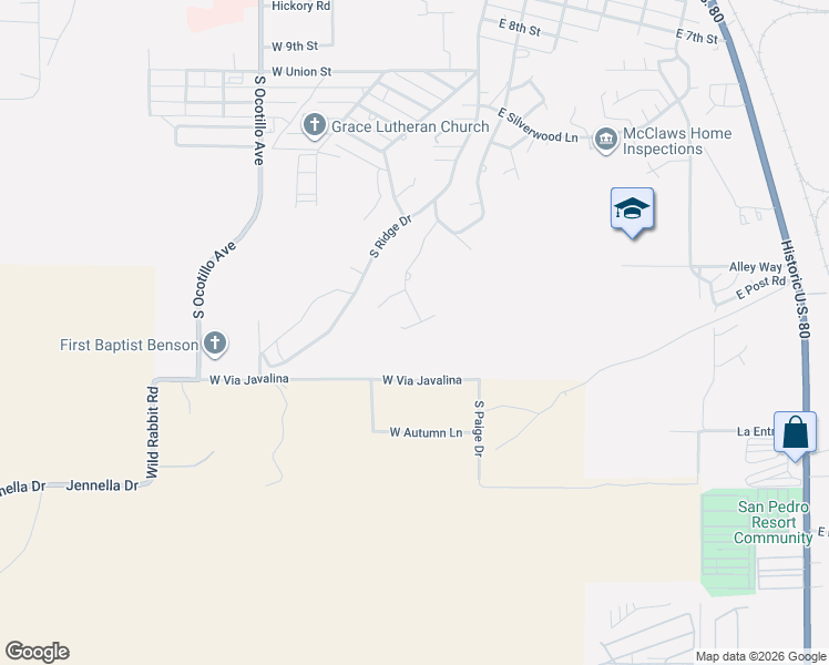 map of restaurants, bars, coffee shops, grocery stores, and more near 234 East La Cuesta Drive in Benson