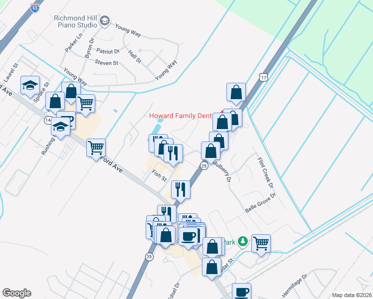map of restaurants, bars, coffee shops, grocery stores, and more near 2004 Highway 17 in Richmond Hill