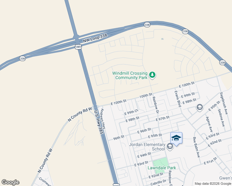 map of restaurants, bars, coffee shops, grocery stores, and more near 200 East 100th Street in Odessa