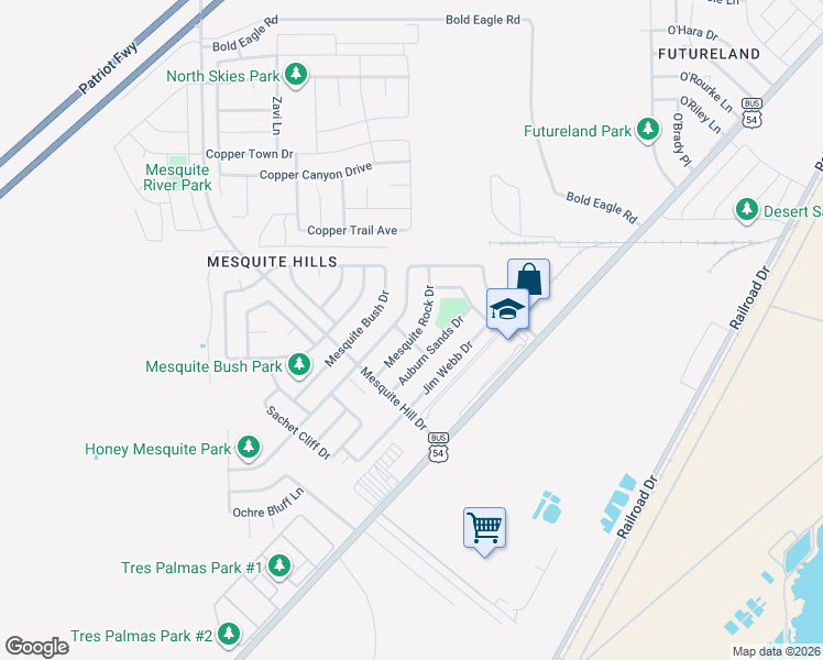 map of restaurants, bars, coffee shops, grocery stores, and more near 11920 Mesquite Miel Drive in El Paso