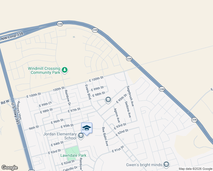 map of restaurants, bars, coffee shops, grocery stores, and more near Agave Avenue in Odessa