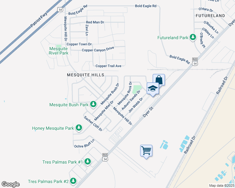 map of restaurants, bars, coffee shops, grocery stores, and more near 11917 Mesquite Miel Drive in El Paso