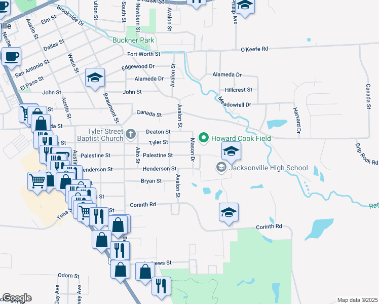 map of restaurants, bars, coffee shops, grocery stores, and more near 1118 Palestine Street in Jacksonville