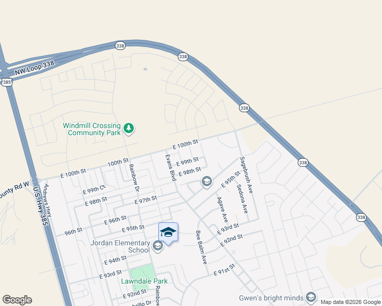 map of restaurants, bars, coffee shops, grocery stores, and more near Aloe Court in Odessa