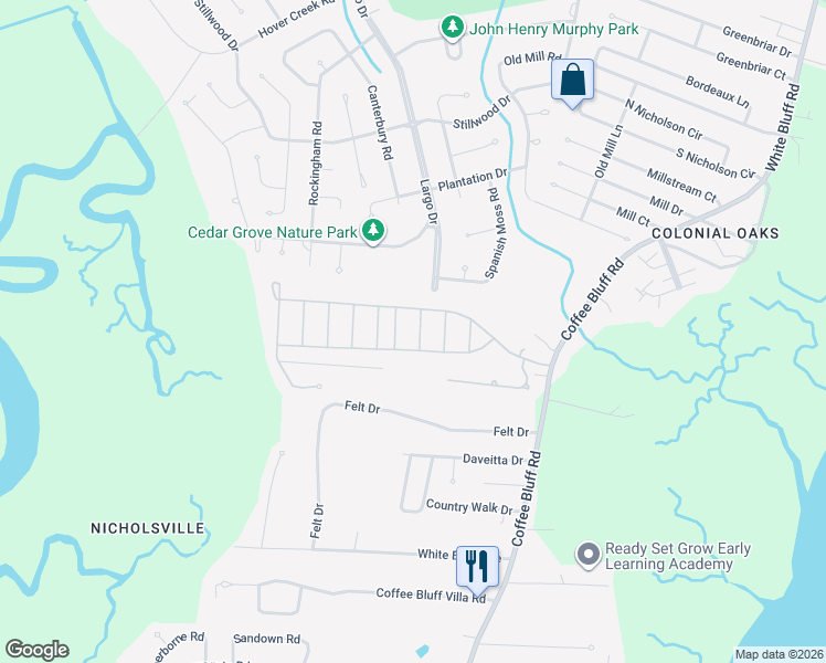 map of restaurants, bars, coffee shops, grocery stores, and more near 182 Coffee Pointe Drive in Savannah