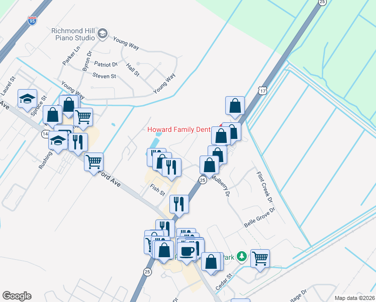 map of restaurants, bars, coffee shops, grocery stores, and more near Kroger Dr in Richmond Hill
