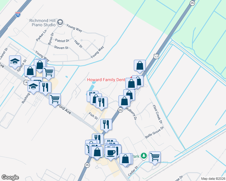 map of restaurants, bars, coffee shops, grocery stores, and more near Kroger Dr in Richmond Hill