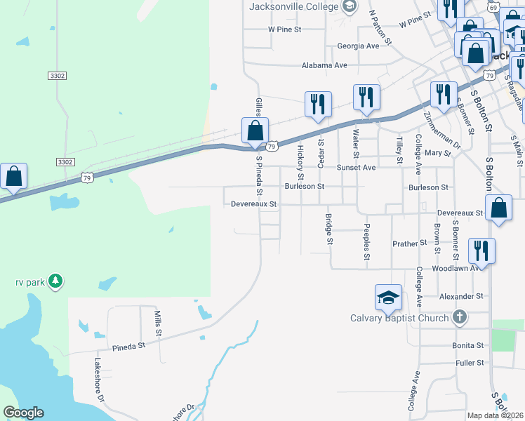 map of restaurants, bars, coffee shops, grocery stores, and more near 1119 Devereaux Street in Jacksonville