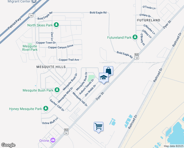 map of restaurants, bars, coffee shops, grocery stores, and more near 7337 Mesquite Sun Lane in El Paso