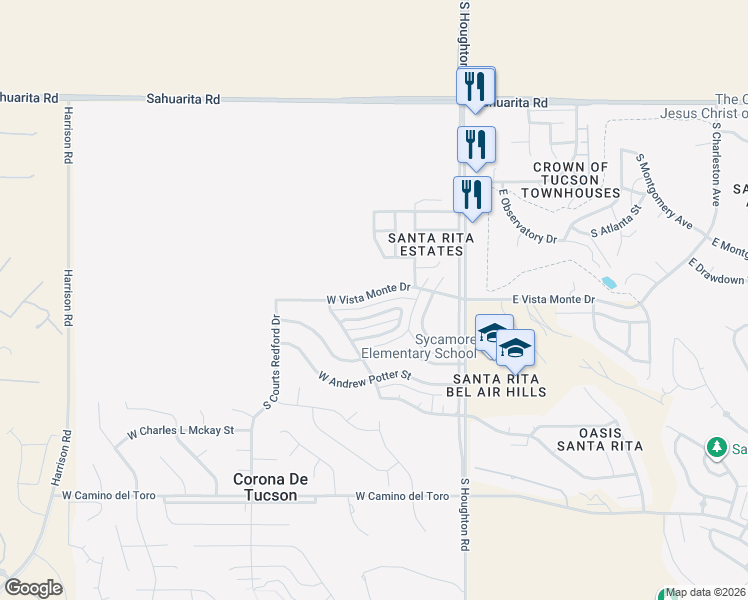 map of restaurants, bars, coffee shops, grocery stores, and more near 149 West Vista Monte Drive in Corona de Tucson