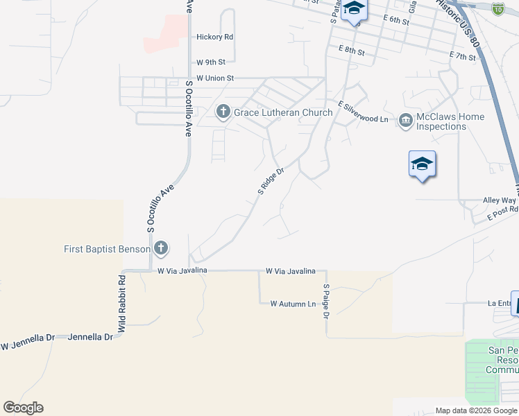 map of restaurants, bars, coffee shops, grocery stores, and more near 877 S Ridge Dr in Benson
