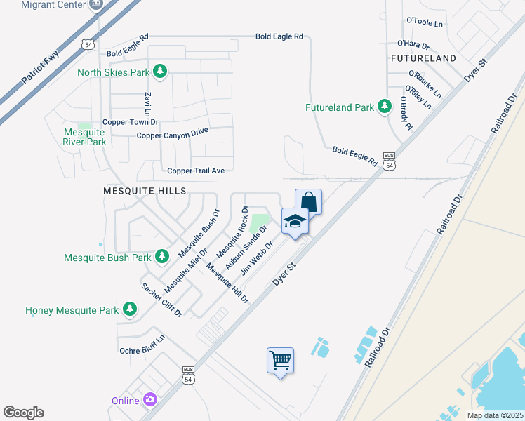 map of restaurants, bars, coffee shops, grocery stores, and more near 7337 Mesquite Sun Lane in El Paso