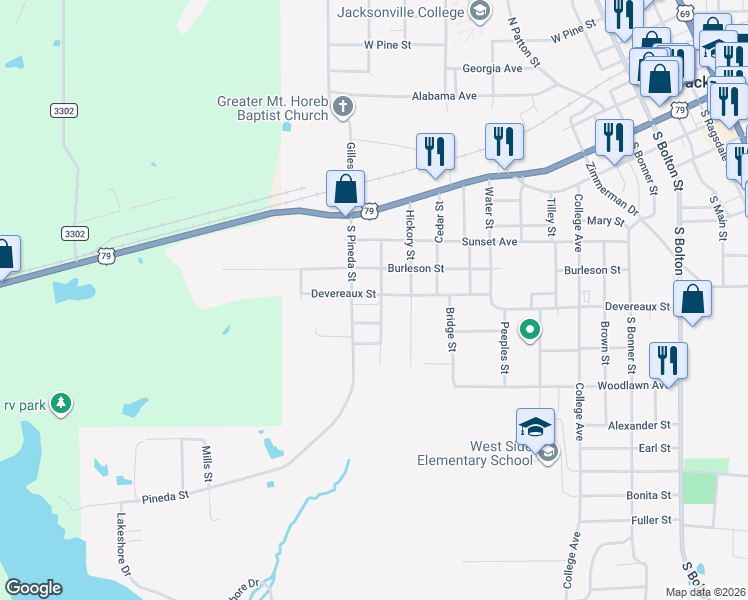 map of restaurants, bars, coffee shops, grocery stores, and more near 1119 Devereaux Street in Jacksonville