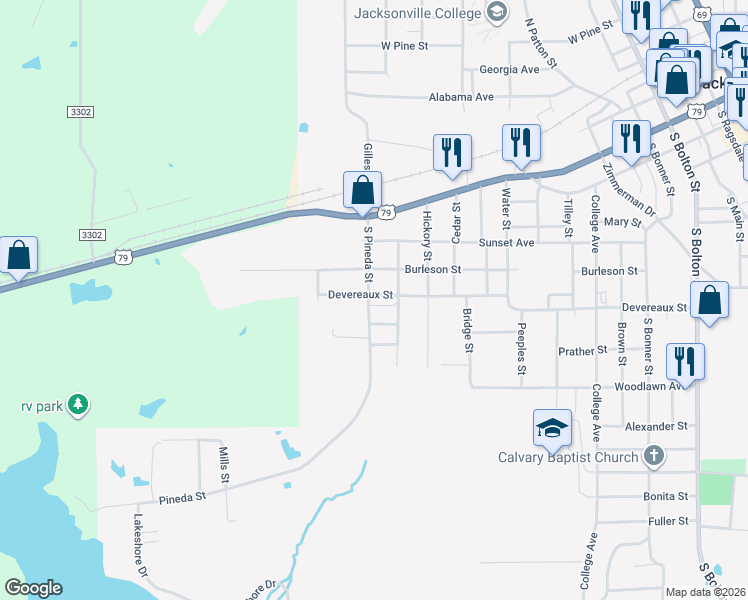 map of restaurants, bars, coffee shops, grocery stores, and more near 1119 Devereaux Street in Jacksonville