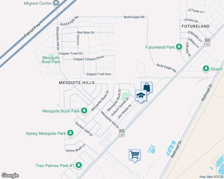 map of restaurants, bars, coffee shops, grocery stores, and more near 11969 Mesquite Miel Drive in El Paso