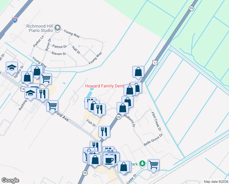 map of restaurants, bars, coffee shops, grocery stores, and more near Kroger Dr in Richmond Hill