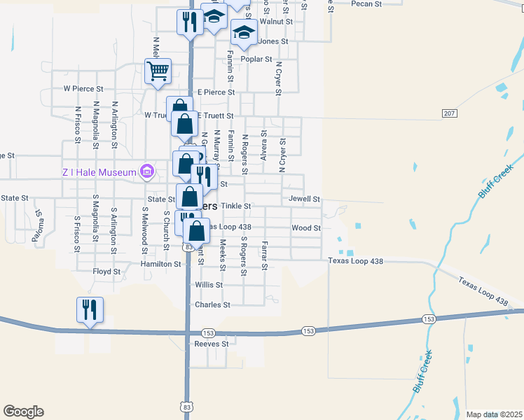 map of restaurants, bars, coffee shops, grocery stores, and more near 411 Tinkle Street in Winters