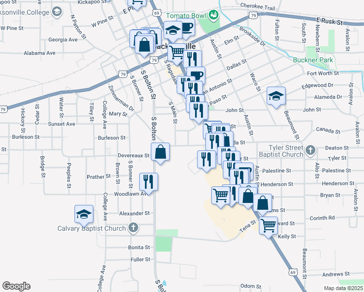 map of restaurants, bars, coffee shops, grocery stores, and more near 211 Canada Street in Jacksonville