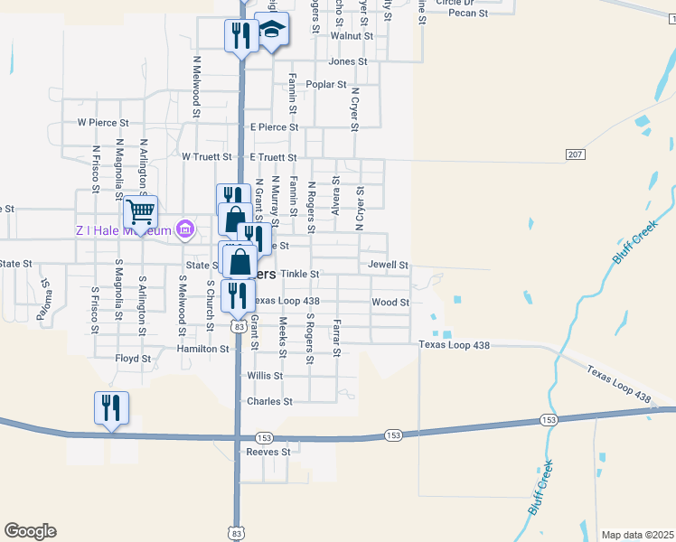 map of restaurants, bars, coffee shops, grocery stores, and more near 411 Tinkle Street in Winters