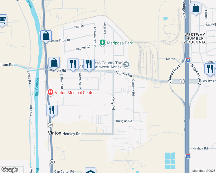 map of restaurants, bars, coffee shops, grocery stores, and more near 7951 Kiely Road in Vinton