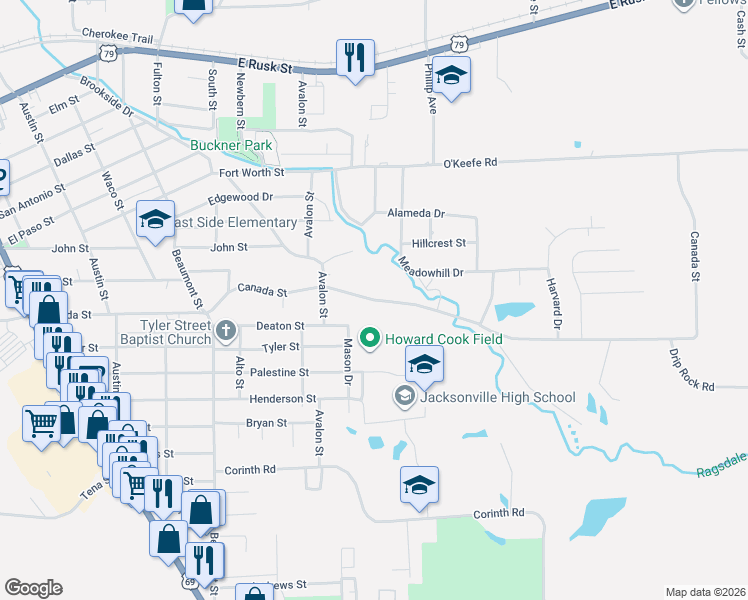 map of restaurants, bars, coffee shops, grocery stores, and more near 1168 Canada St in Jacksonville