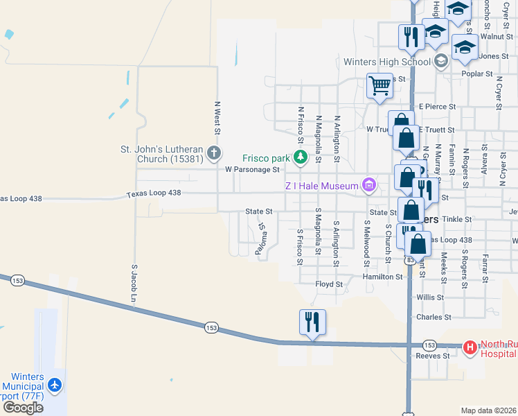 map of restaurants, bars, coffee shops, grocery stores, and more near 907 West Dale Street in Winters