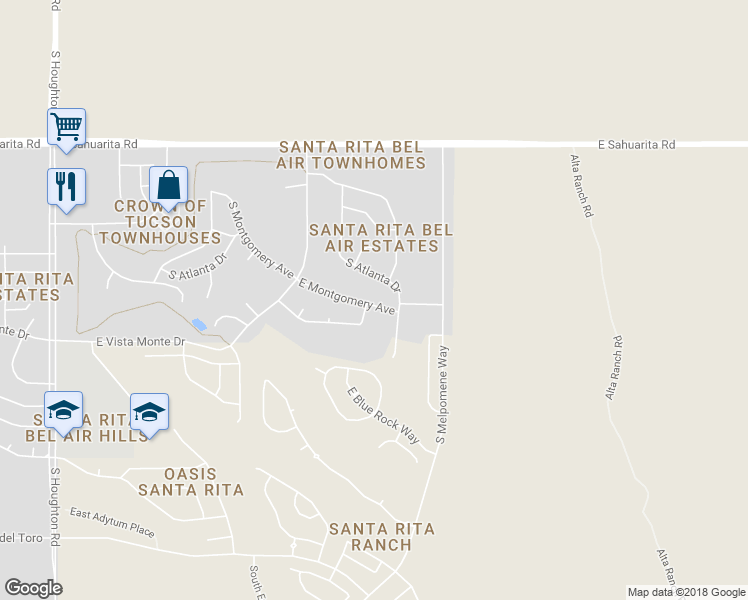 map of restaurants, bars, coffee shops, grocery stores, and more near 641 East Montgomery Avenue in Corona de Tucson