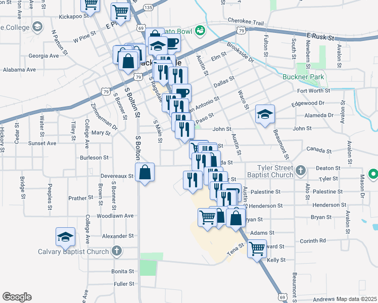 map of restaurants, bars, coffee shops, grocery stores, and more near 735 South Jackson Street in Jacksonville