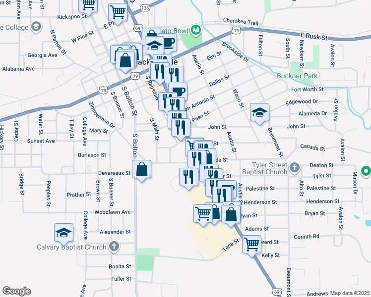 map of restaurants, bars, coffee shops, grocery stores, and more near 735 South Jackson Street in Jacksonville