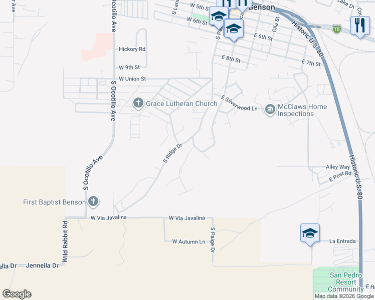 map of restaurants, bars, coffee shops, grocery stores, and more near 814 South La Mesa Drive in Benson