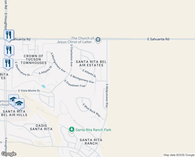 map of restaurants, bars, coffee shops, grocery stores, and more near 301 South Atlanta Drive in Vail