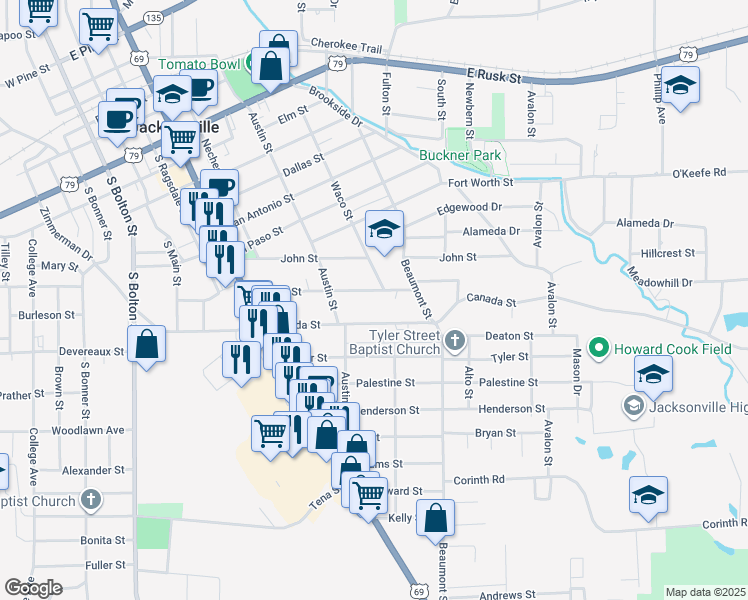 map of restaurants, bars, coffee shops, grocery stores, and more near 641 James Street in Jacksonville
