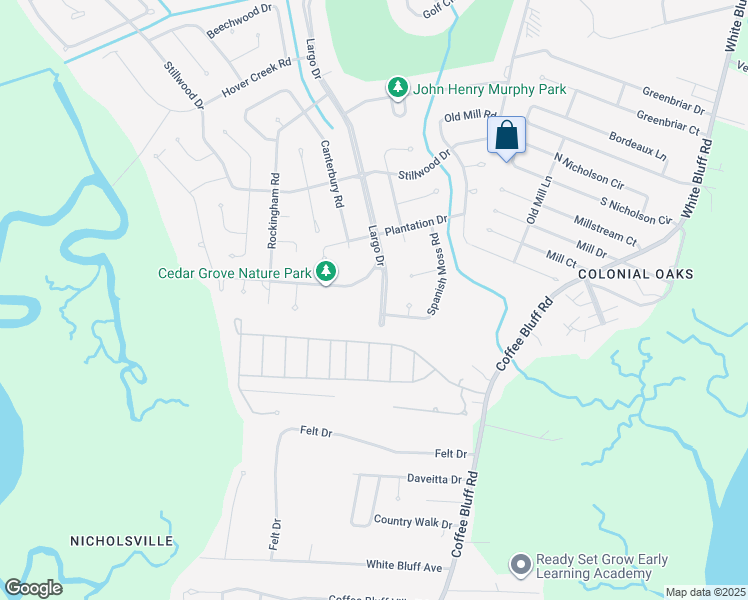 map of restaurants, bars, coffee shops, grocery stores, and more near 13211 Largo Drive in Savannah