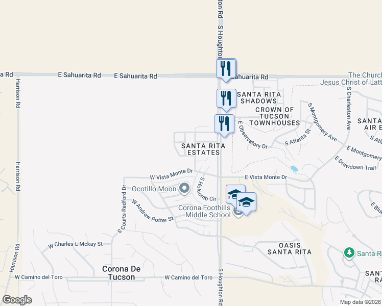 map of restaurants, bars, coffee shops, grocery stores, and more near 120 West Cheevers Street in Corona de Tucson