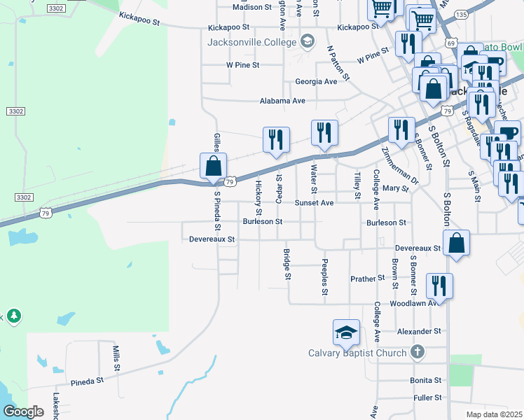 map of restaurants, bars, coffee shops, grocery stores, and more near 305 Cedar Street in Jacksonville