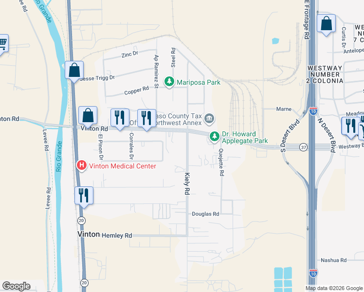 map of restaurants, bars, coffee shops, grocery stores, and more near 7951 Kiely Road in Vinton