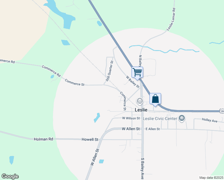 map of restaurants, bars, coffee shops, grocery stores, and more near in Leslie