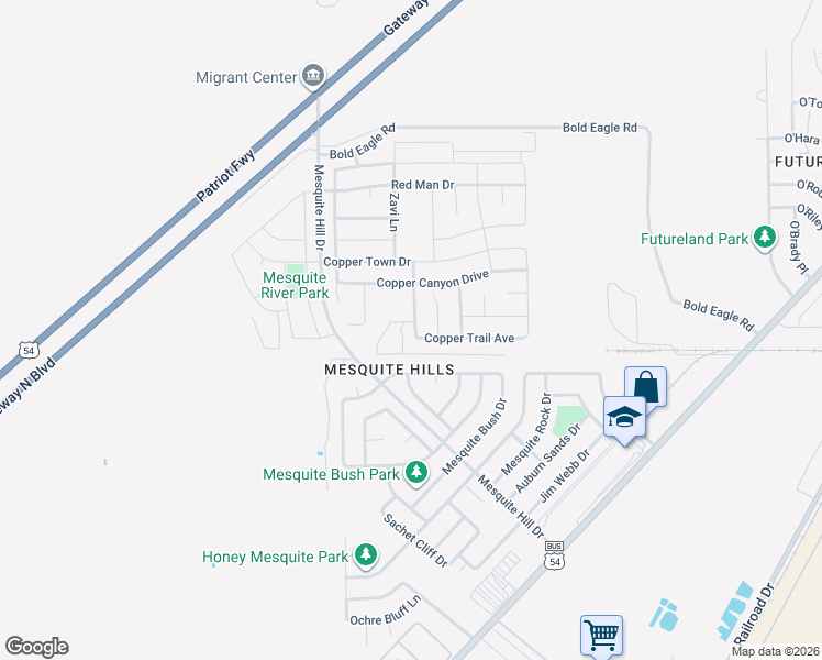 map of restaurants, bars, coffee shops, grocery stores, and more near 12013 Copper Hill Place in El Paso