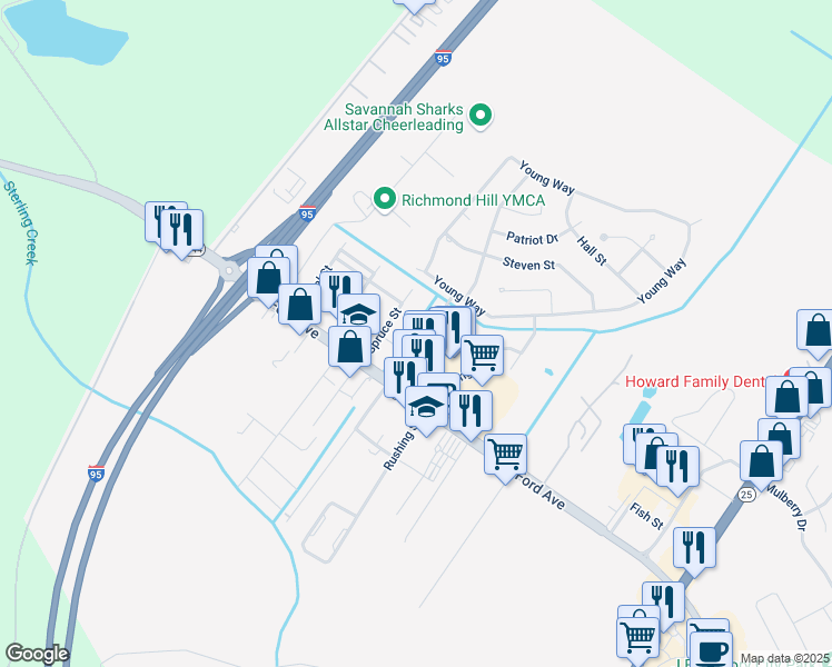 map of restaurants, bars, coffee shops, grocery stores, and more near 135 Spruce Street in Richmond Hill
