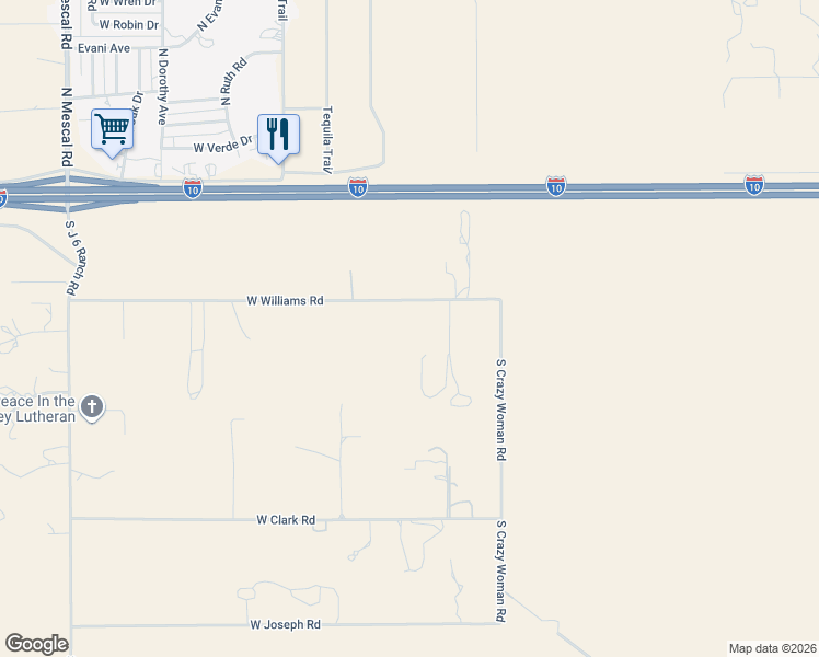 map of restaurants, bars, coffee shops, grocery stores, and more near 3015 West Williams Road in Benson