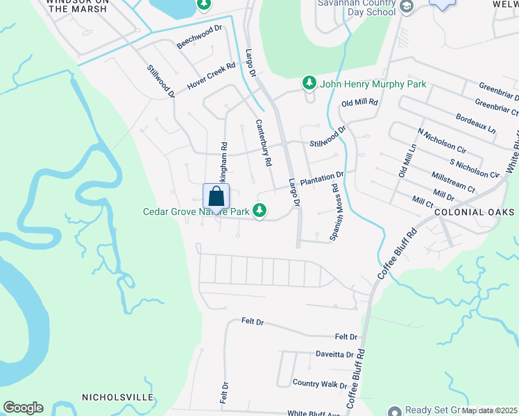 map of restaurants, bars, coffee shops, grocery stores, and more near 5 Canterbury Court in Savannah