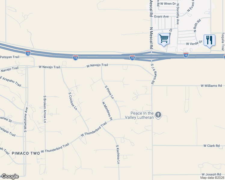 map of restaurants, bars, coffee shops, grocery stores, and more near 331 S Pima Ln in Benson