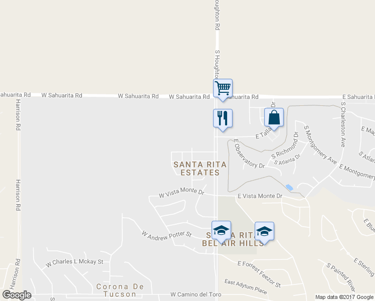 map of restaurants, bars, coffee shops, grocery stores, and more near 118 East James L Sullivan Street in Corona de Tucson